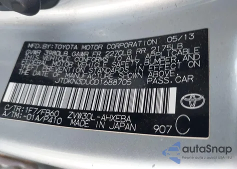 2013 Toyota Prius Three из США, поврежденный, VIN JTDKN3DU0D1688705